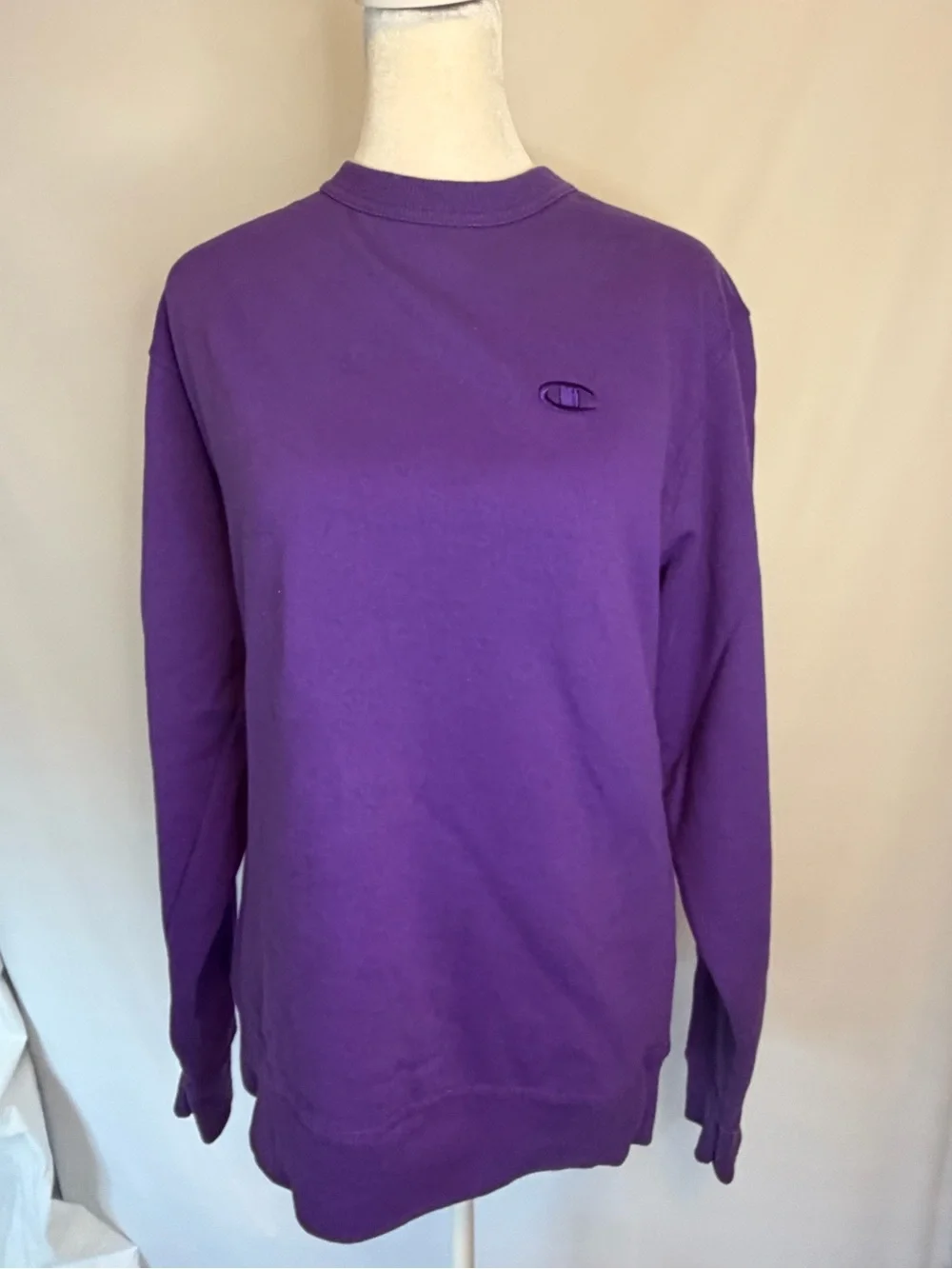 Champion Purple Crewneck Sweatshirt with Stitched Chest Logo, Sleeve Patch
